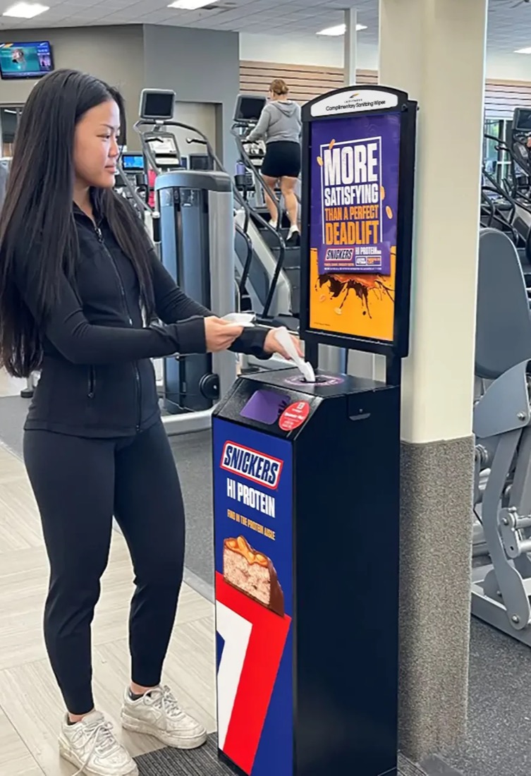 A real advertising campaign on a Terraboost kiosk at a store entrance